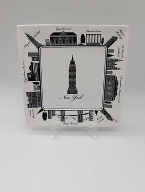 222 Fifth City Block New York Salad Plate 8" Square Black White